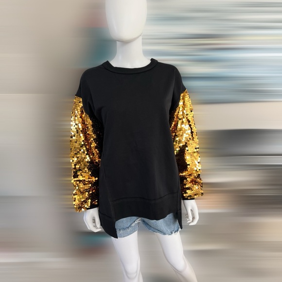 FANTASTIC FAWN Gold sequin french terry oversized pullover S M L - Picture 4 of 8